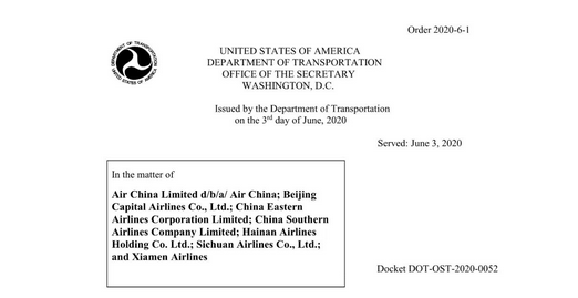 重磅！刚刚，美国政府发布命令：暂停所有中国客运航班！