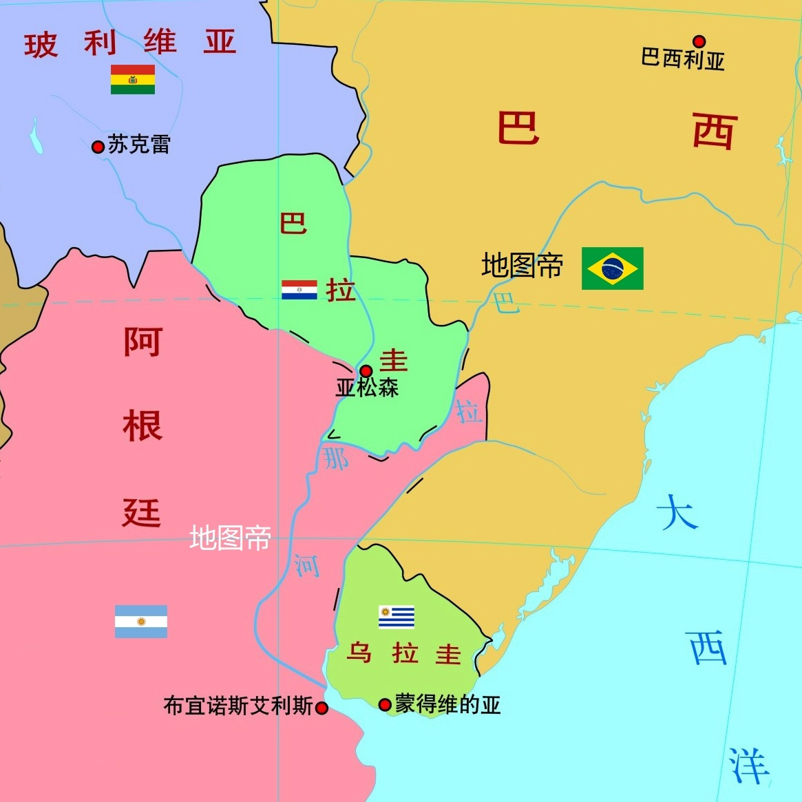 乌拉圭地图中文版 - 乌拉圭地图 - 地理教师网